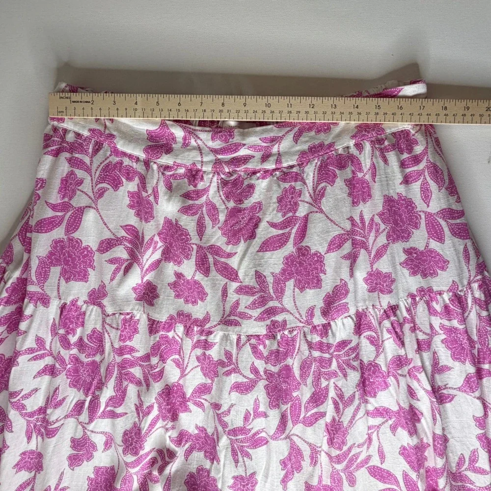 Lauren Conrad Pink Floral Tiered Midi Skirt Size 1X Linen Blend Coquette Cottage - Picture 13 of 14